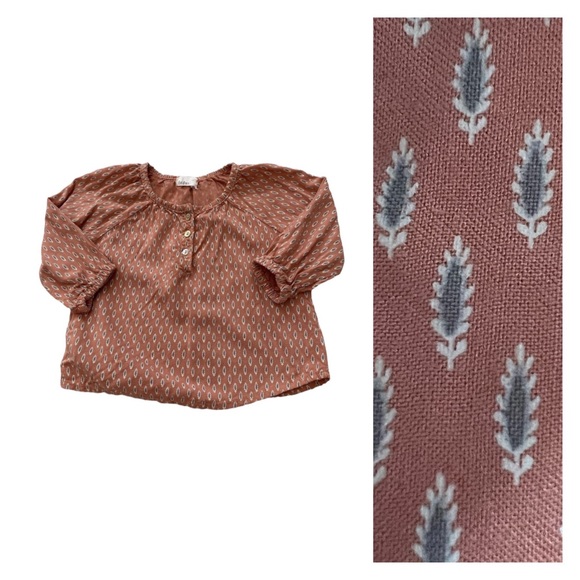 buho Other - Buho Girls Shirt Top Feather Printed Buttons Long Sleeve 3-6 Month Made In Spain